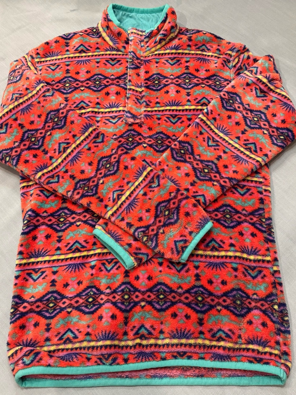 Southern Marsh Coral Teal Aztec Fleece Pullover